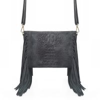 VERA PELLE torebka zamszowa listonoszka boho z frędzlami V001 c.szara