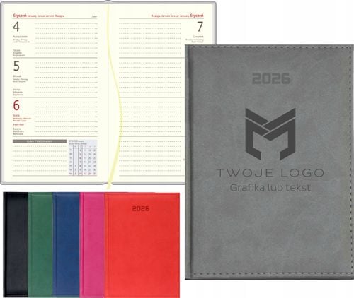 KALENDARZ tyg. PLANER A6 2026 GRAWEREM TWOJE LOGO NAPIS GRAFIKA 50 SZTUK na Arena.pl