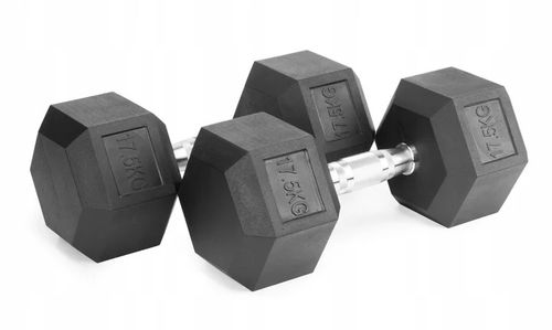 Hantle stałe 1x17,5kg żeliwne gumowane 17,5kg HEX do treningu SOLIDNE na Arena.pl