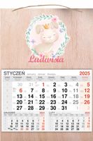 KALENDARZ 2025 jednodzielny DREWNIANY prezent z imieniem króliczkiem