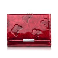 portfel damski skórzany mały lakierowany z tłoczeniem w motyle