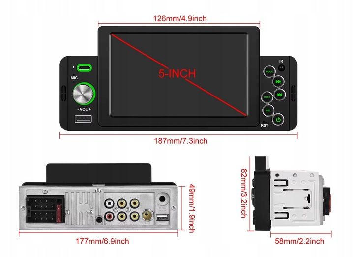 RADIO SAMOCHODOWE 1DIN BLUETOOTH 5" EKRAN DOTYK APPLE CARPLAY ANDROID AUTO zdjęcie 4