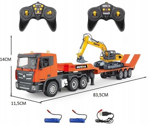 OGROMNA CIĘŻARÓWKA Z PRZYCZEPĄ SAMOCHÓD LAWETA KOPARKA RC 2x PILOT 1319 na Arena.pl