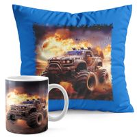 ZESTAW KUBEK + PODUSZKA NIEBIESKA - AUTO MONSTER TRUCK