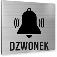 Tabliczka SREBRNA DZWONEK NAPIS Tablica nierdzewna PIKTOGRAM ALUMINIUM