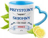 Dla Maksa Kubek Błękitny Z Uszkiem W Kształcie Serca Na Prezent Z Nadrukiem