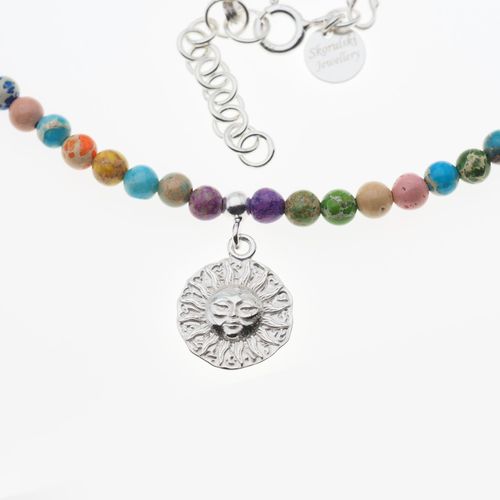 Naszyjnik - Jaspis cesarski kolorowy, słońce i srebro na Arena.pl