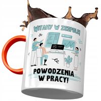 Kubek Pomarańczowy Powitanie Przywitanie W Pracy Z Nadrukiem Ze Zdjęciem