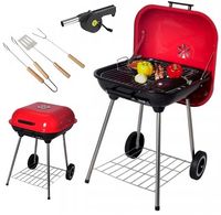 GRILL WĘGLOWY PRZENOŚNY OGRODOWY NA KÓŁKACH Z POKRYWĄ + RUSZT