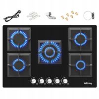 IsEasy Szklana płyta gazowa 5 palników 3300W/1000W 77cm Gaz ziemny/Gaz