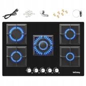 IsEasy Szklana płyta gazowa 5 palników 3300W/1000W 77cm Gaz ziemny/Gaz