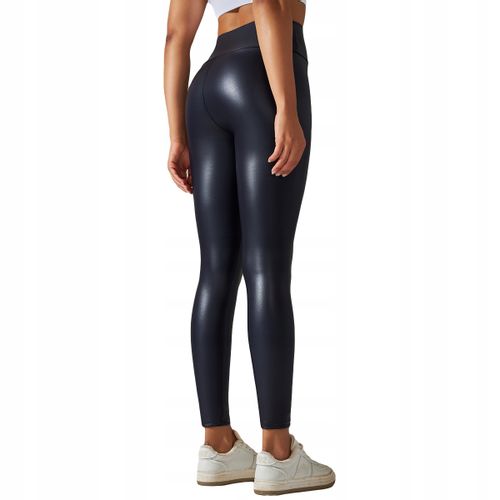 Legginsy MODNE Wysoki Stan MODELUJĄCE EKOSKÓRA PUSHUP CZARNE XL na Arena.pl