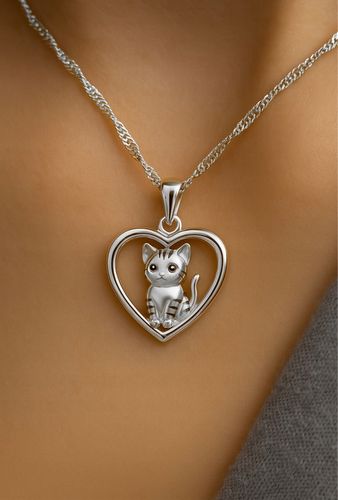 Naszyjnik Srebrny Serce z Kotkiem Kot Kotek Serduszko z Pupilem SREBRO 925 na Arena.pl