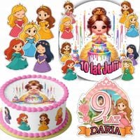 ZESTAW OPŁATEK NA TORT 20CM + 16 POSTACI - KSIĘŻNICZKA + IMIĘ 15CM 18CM