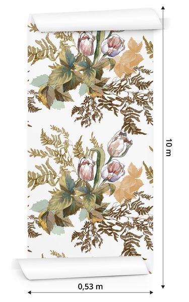 Tapeta Ścienna Liście i Tulipany w Stylu Vintage Retro zdjęcie 3