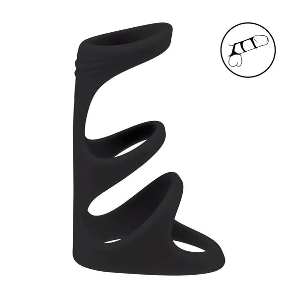3 Loop Silicone Cockring - Black zdjęcie 2