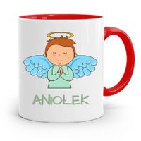 Kubek Czerwony Dla Dzieci Mały Aniołek +Imię Z Nadrukiem Ze Zdjęciem