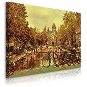 Obraz Na Płótnie Most Krajobraz Rowery Amsterdam Vintage 120cm x 80cm