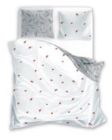 Pościel 160x200 Biała Biedronki Czerowne Szara Listki Natura Bawełna