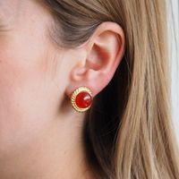 Klipsy - Agat czerwony koło w srebrze złoconym