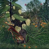 Plakat 40x40cm Tiger and Buffalo, Rousseau Vintage do Salonu