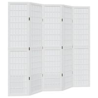 Parawan pokojowy, 5-panelowy, biały, lite drewno paulowni