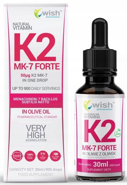 Wish Witamina K2 MK7 Forte 50ug 900 kropli 30 ml zdjęcie 1
