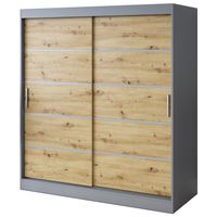 Szafa Przesuwna 180cm NINA  Antracyt / Artisan Garderoba 2 wnętrza