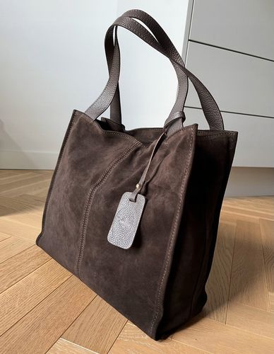 Czekoladowa zamszowa torebka shopper brązowa ZAMSZ NATURALNY Vera Pelle na Arena.pl