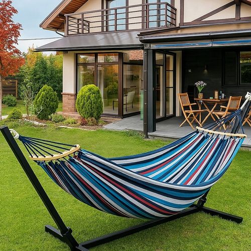 HAMAK OGRODOWY dwuosobowy XXL TURYSTYCZNY huśtawka WZMOCIONY DRĄŻEK 260x155 na Arena.pl