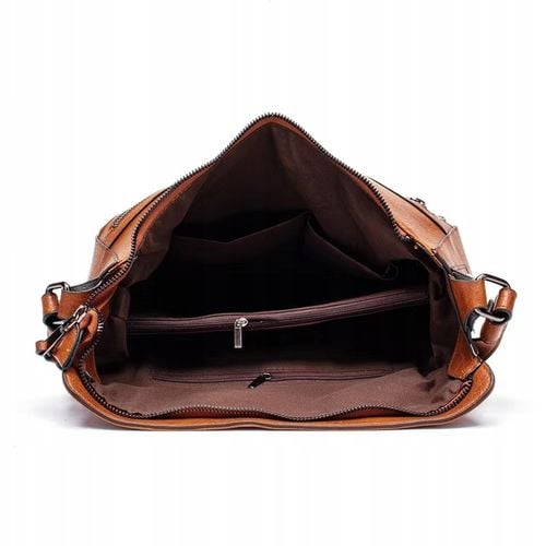 Torebka TORBA BRĄZOWA Pojemna Damska Eko Skóra na Zamek A4 na Arena.pl