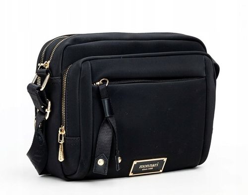 MONNARI Pojemna czarna torebka listonoszka Dwie komory Kieszonki Pasek na Arena.pl