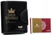 Portfel skórzany zcarny prezent NA DZIEŃ BABCI URODZINY z GRAWEREM