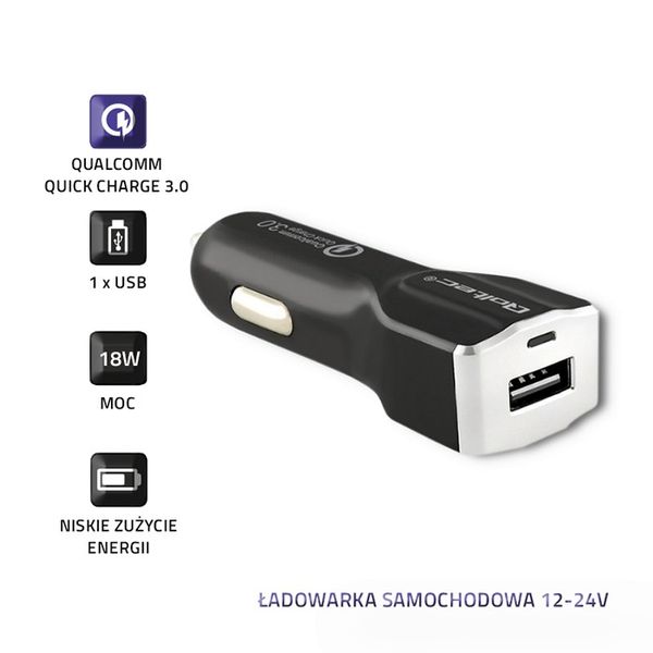 Qoltec Ładowarka samochodowa | Qualcomm QuickCharge 3.0 | 12-24V | 3A | USB zdjęcie 3