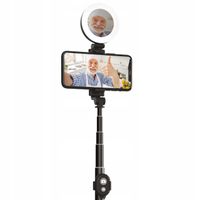 Lampa LED pierścieniowa + statyw kijek teleskopowy do selfie stick pilot