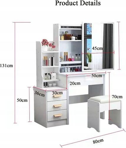 TOALETKA DO MAKIJAŻU LED Z LUSTREM NA PREZENT KOBIETY KOSMETYCZKA + na Arena.pl