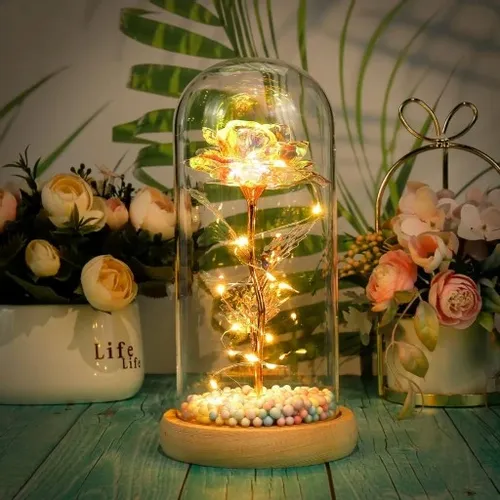 WIECZNA RÓŻA W SZKLE ŚWIECĄCA LED PREZENT PUDEŁKO NA WALENTYNKI DZIEŃ BABCI na Arena.pl