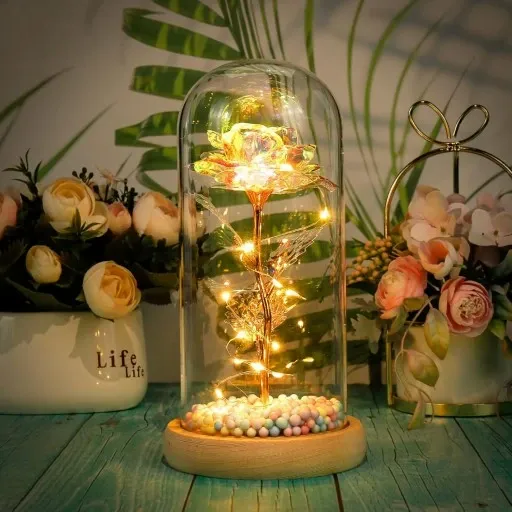 WIECZNA RÓŻA W SZKLE ŚWIECĄCA LED PREZENT PUDEŁKO NA WALENTYNKI DZIEŃ BABCI zdjęcie 12