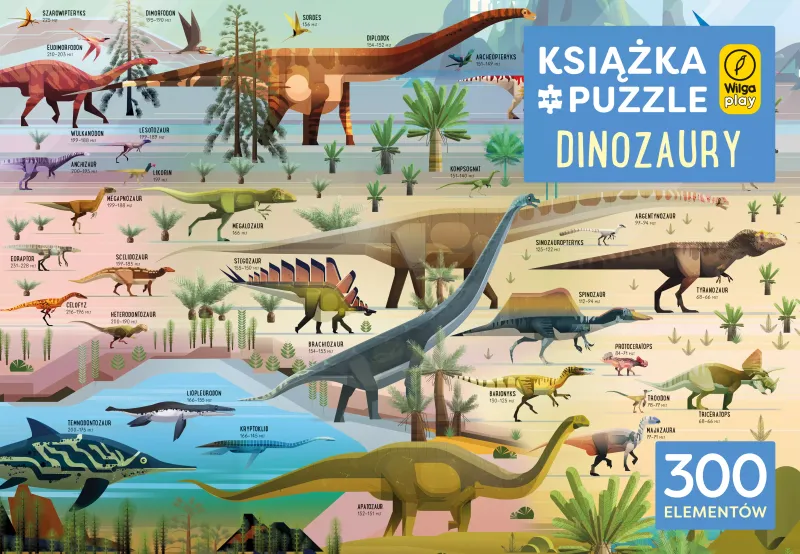 Puzzle 300 elementów. Dinozaury + książka zdjęcie 1