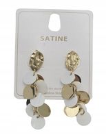 Kolczyki wiszące grona monetki akryl stal chirurgiczna złoty, biały 6 cm