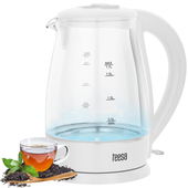 Czajnik elektryczny bezprzewodowy szklany biały 2200W 1,7L Teesa