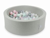 Suchy basen jasnoszary 90x30 z piłeczkami 200 sztuk (przezroczyste, perłowe, srebrne, jasnoróżowe, jasnomiętowe)