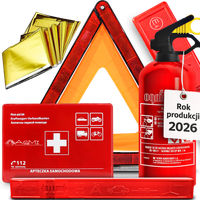 Apteczka gaśnica trójkąt folia ZESTAW do auta samochodu Ogniochron 1kg