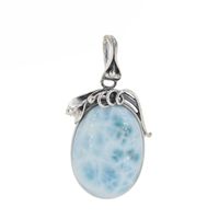 Zawieszka - larimar owal w srebrze oksydowanym z liśćmi