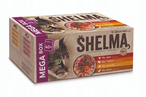 MOKRA KARMA DLA KOTA SHELMA MEGA BOX 40X85G FILECIKI MIX 4 SMAKÓW BEZ ZBÓŻ na Arena.pl