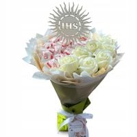 Słodki Bukiet z cukierków Raffaello mydlane róże Prezent Pamiątka KOMUNIA