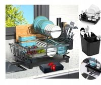 SUSZARKA DO NACZYŃ OCIEKACZ na sztućce DUŻA Z ODPŁYWEM DWUPOZIOMOWA CZARNA