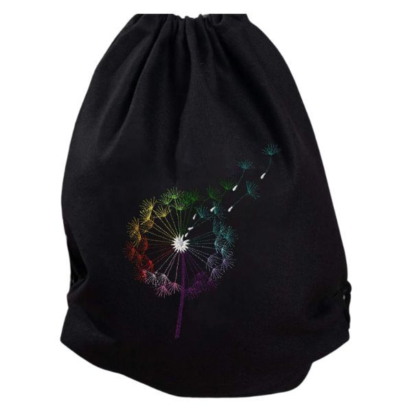 Plecak Bawełniany - Haft Dmuchawca. Czarny Worek na Plecy zdjęcie 2