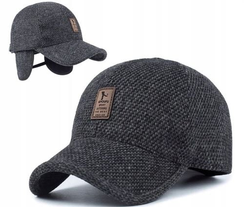 CZAPKA Z DASZKIEM MĘSKA CIEPŁA ZIMOWA NA ZIMĘ CHOWANE NAUSZNIKI CZARNA na Arena.pl