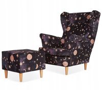 Fotel uszak ARI PRINT z podnóżkiem skandynawski  gwiazdy